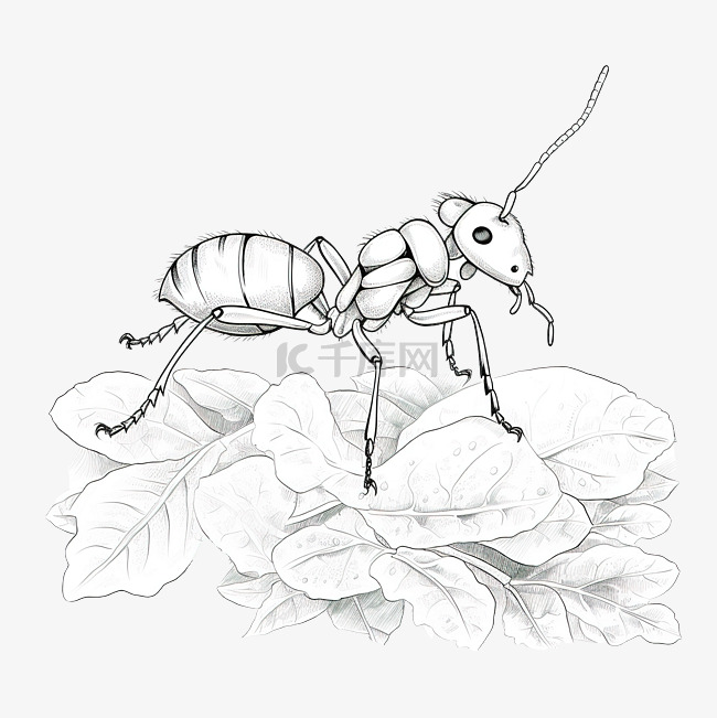 蚂蚁卡通铅笔画风格花园里的动植