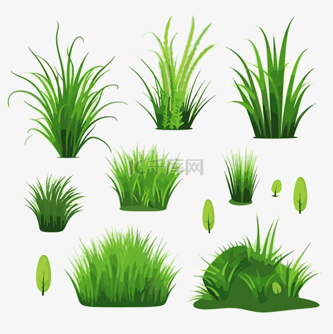 草剪贴画花园绿草集合白色背景卡