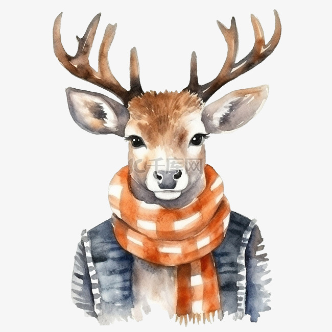 可爱的圣诞水彩驯鹿冬季鹿秋季或