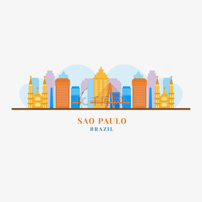 巴西圣保罗天际线彩色城市背景