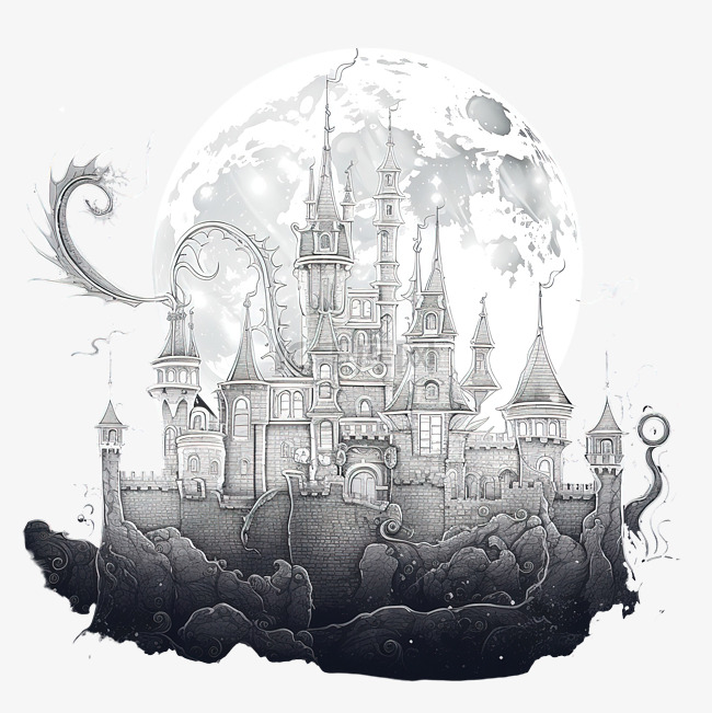 童话般的城堡和一条神秘的喷火龙
