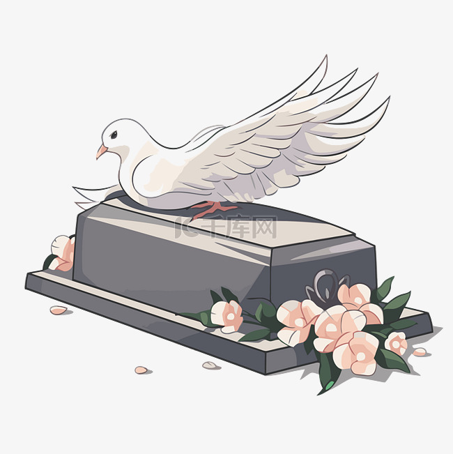 葬礼鸽子剪贴画白鸽在棺材顶部的