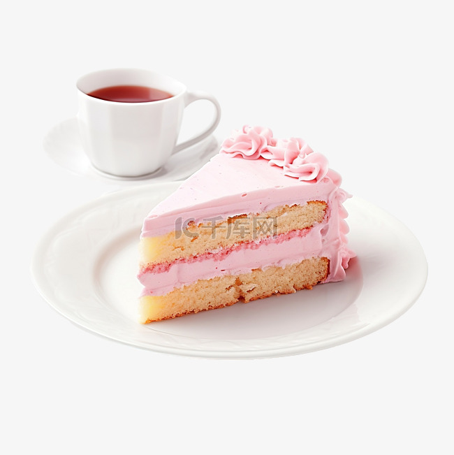 粉色蛋糕白盘