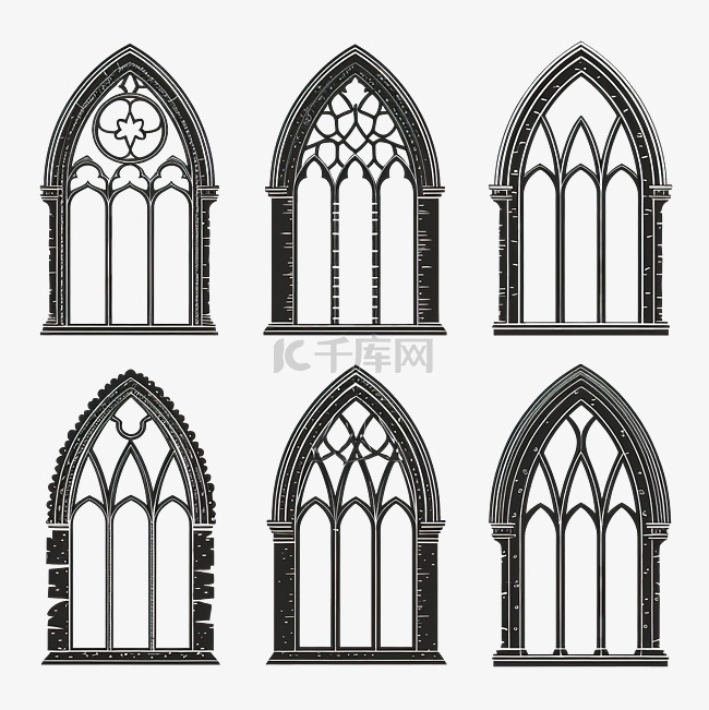哥特式教堂窗框拱门点画形状轮廓