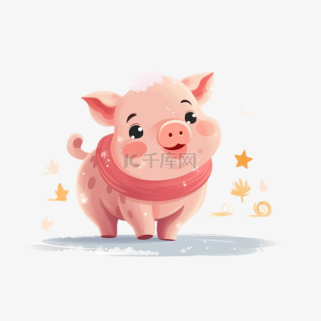 可爱的粉红猪跑孤立的卡通动物圣