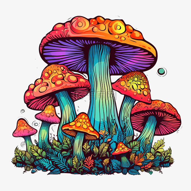 霓虹色蘑菇蘑菇迷幻绘图