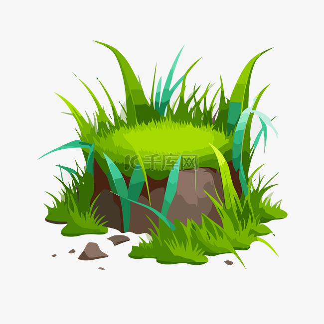 草和泥土树桩插图剪贴画 向量