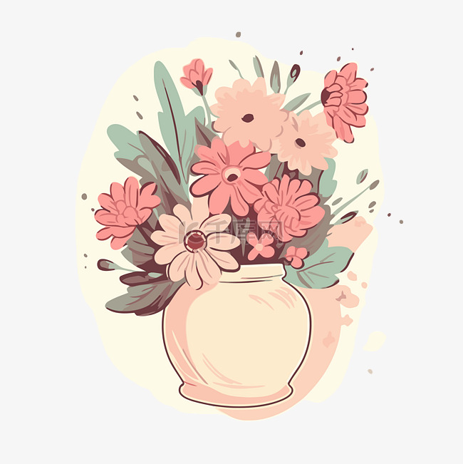 花瓶中粉红色花朵绘制的花束剪贴