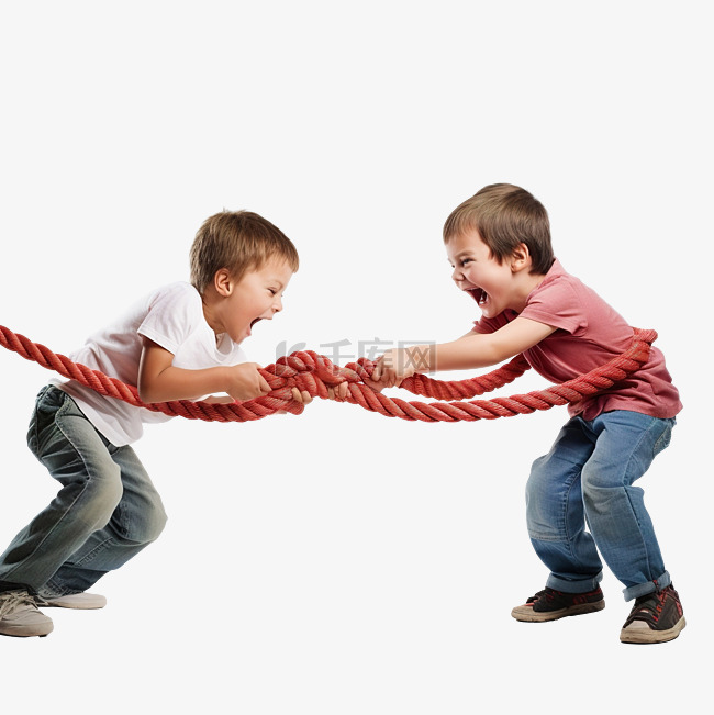 两兄弟用绳子进行比赛的竞争