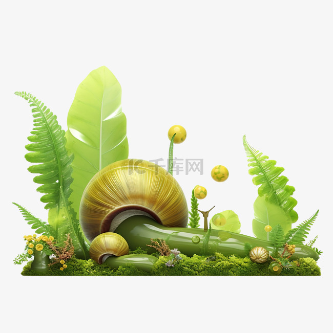 3d 插图蜗牛在自然中的集合