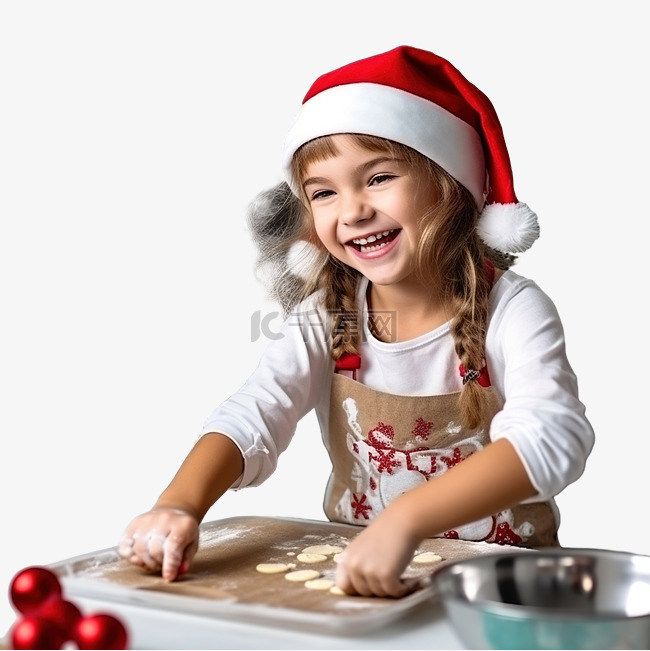 戴着圣诞老人帽的滑稽女孩在家烘
