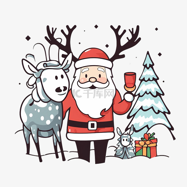 圣诞快乐圣诞老人和驯鹿矢量图