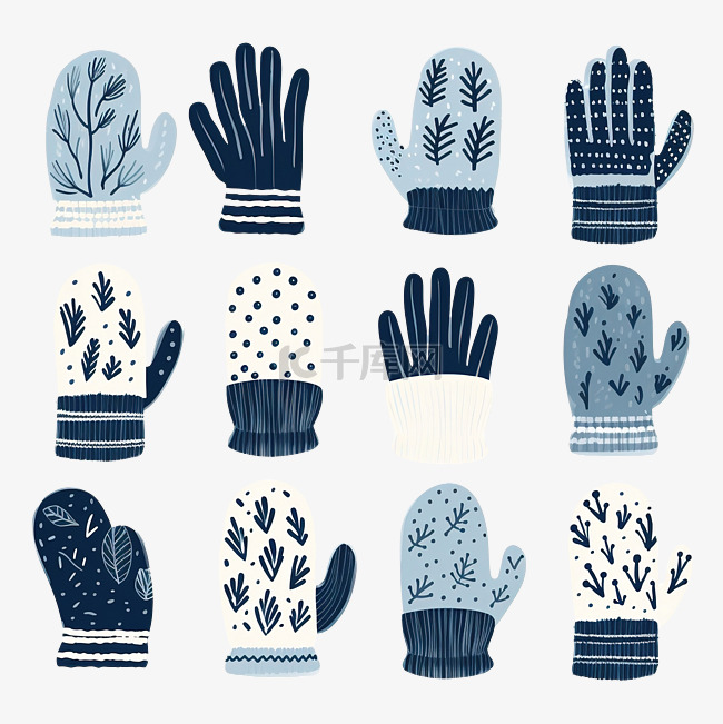 hygge主题冬季手套元素收藏套装