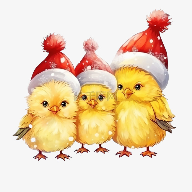 卡通圣诞节有趣的小鸡坐在圣诞老