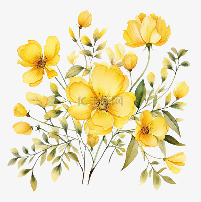 水彩黄色花卉植物