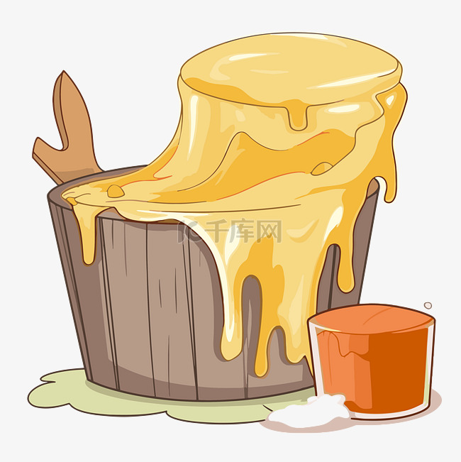 打蜡剪贴画蜂蜜在桶中，带有橙色