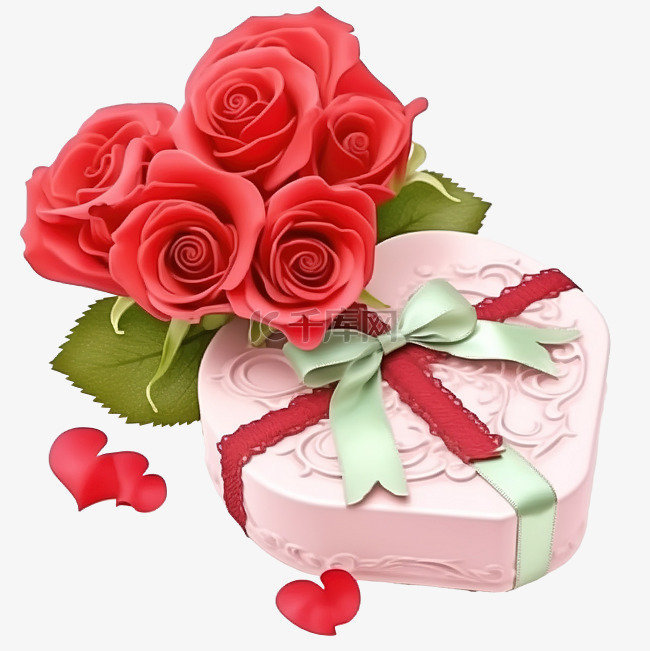 礼品盒和红心玫瑰适合爱情婚礼或