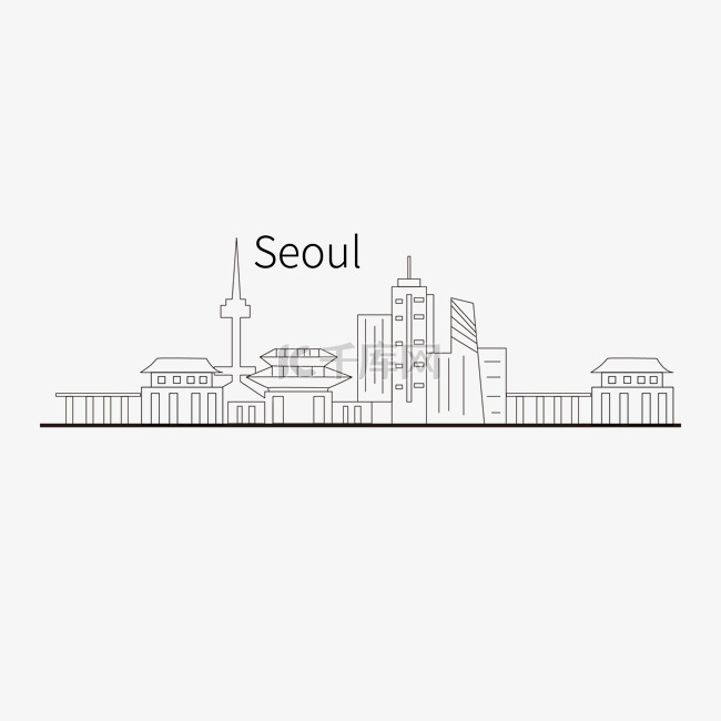 韩国首尔天际线城市线条