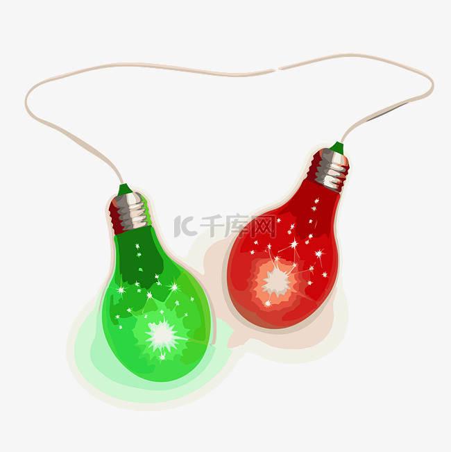 红色和绿色圣诞灯剪贴画两个节日