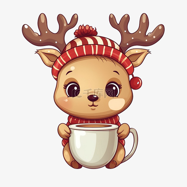 可爱的鹿在杯咖啡