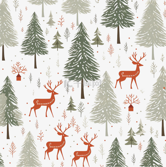 圣诞无缝图案与鹿和圣诞树