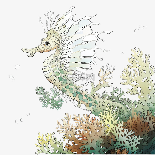 令人惊叹的绿叶海龙在热带海域礁
