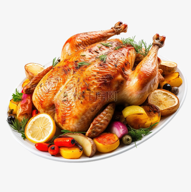 感恩节烤火鸡或鸡肉和蔬菜