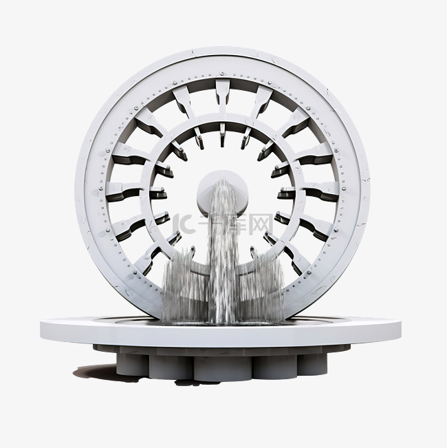 现代喷泉与圆形轮侧视图概念照片