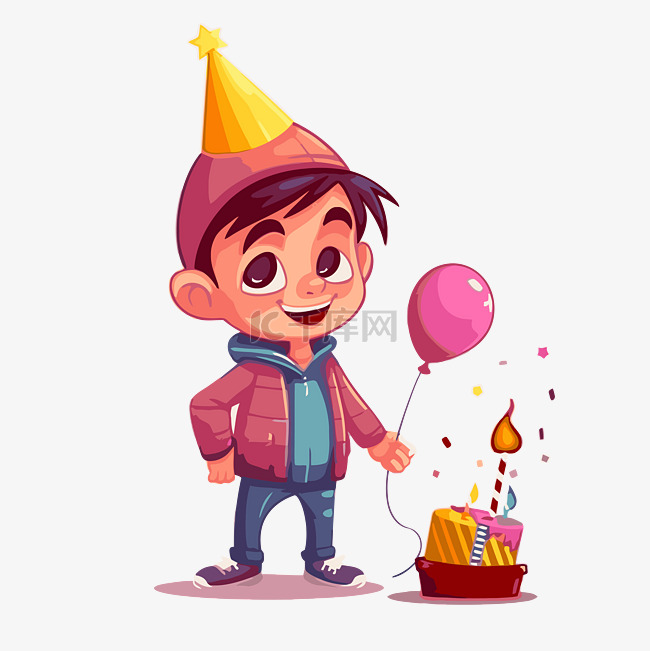 新年剪贴画男孩与气球在生日庆祝