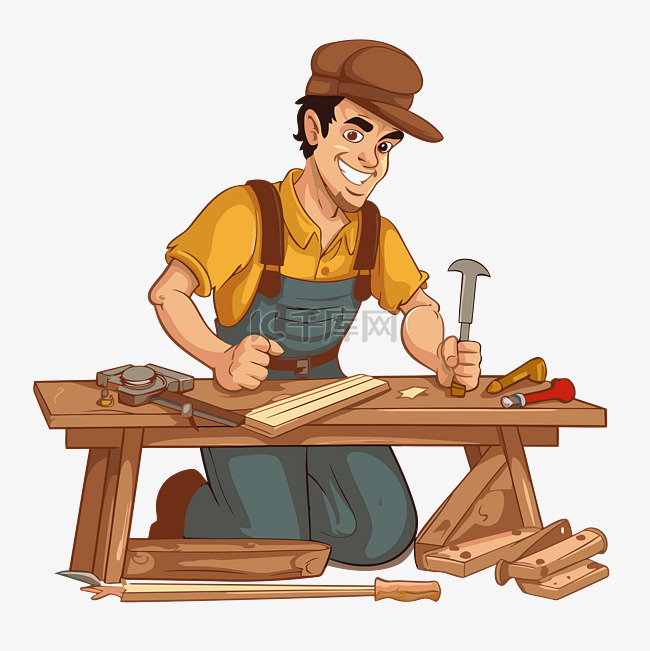 木匠剪贴画生成器在木工工作台卡