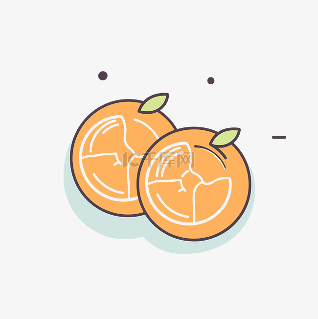 两个橙子被切成两半，平面设计 