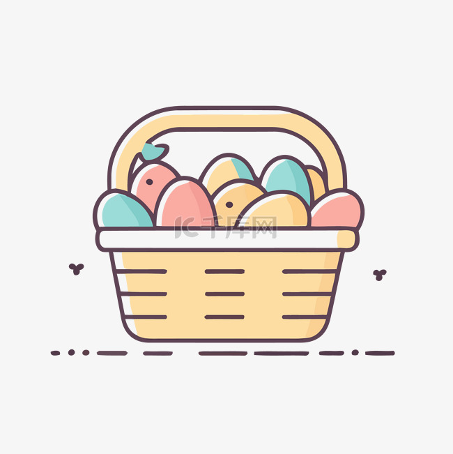 带有彩色鸡蛋的复活节篮子图标 