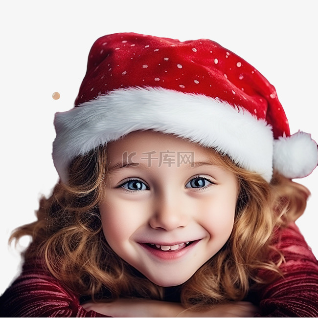 戴着圣诞老人帽子的小女孩躺在家
