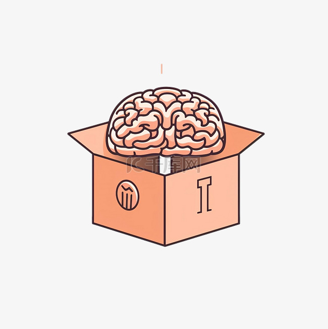简约风格的盒子和大脑插图