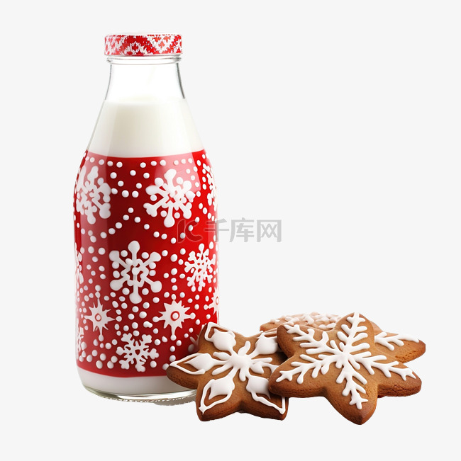 玻璃奶瓶和红色圣诞姜饼