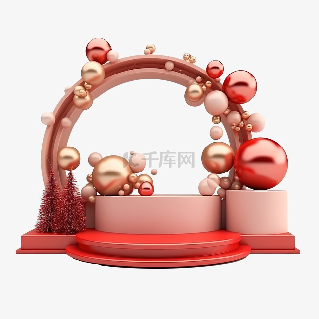 圣诞节 3D 渲染场景讲台显示