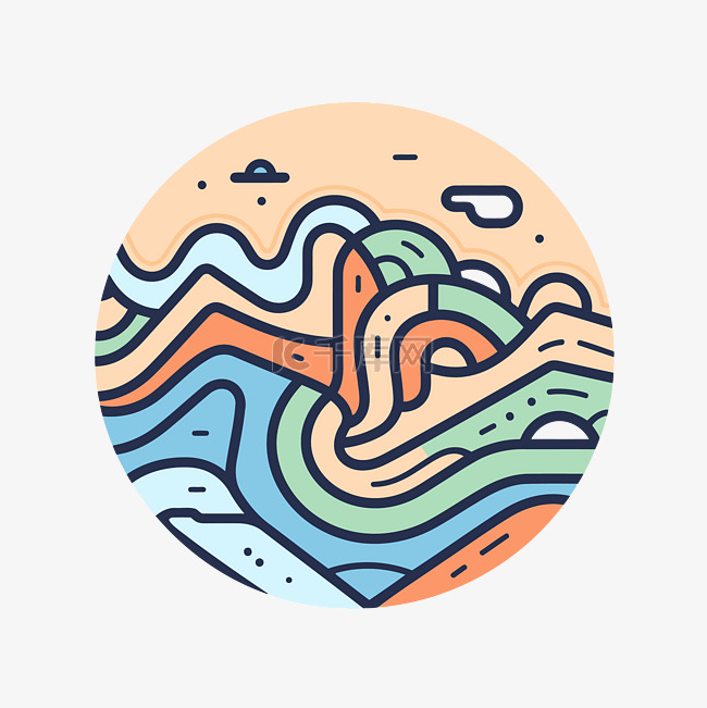 色彩缤纷的海洋山脉和波浪的圆形
