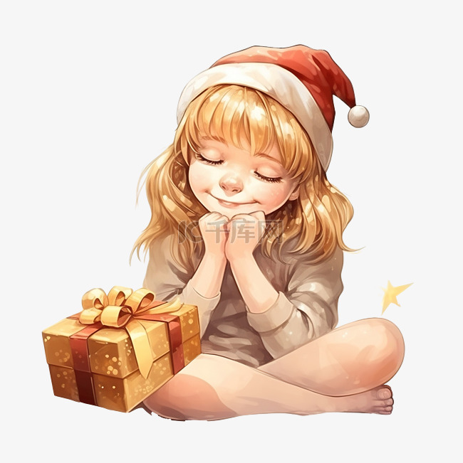 庆祝圣诞节的小女孩摸着肚子