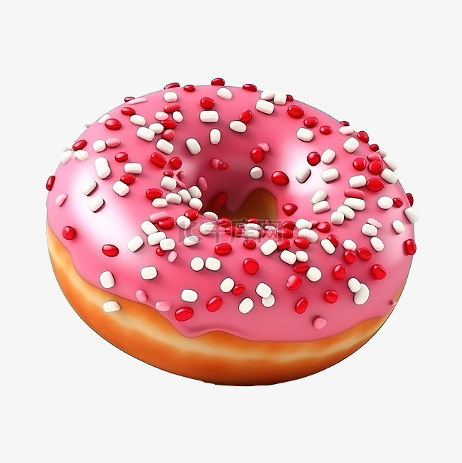 红色甜甜圈洒3d 插图