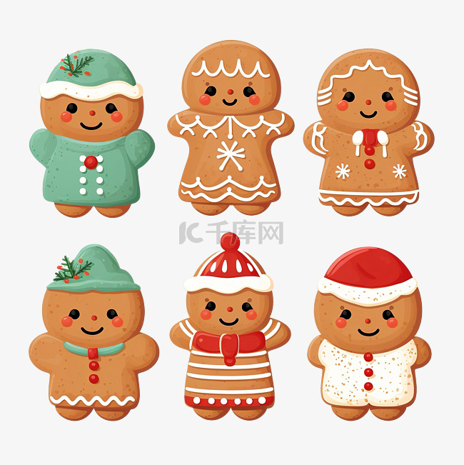 姜饼脸与不同的配件圣诞饼干冬季