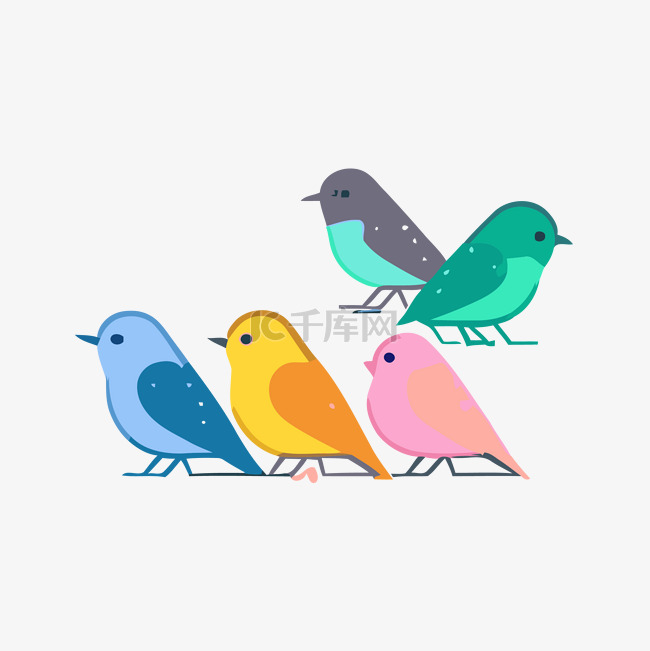 一群不同颜色的鸟站在一起 向量