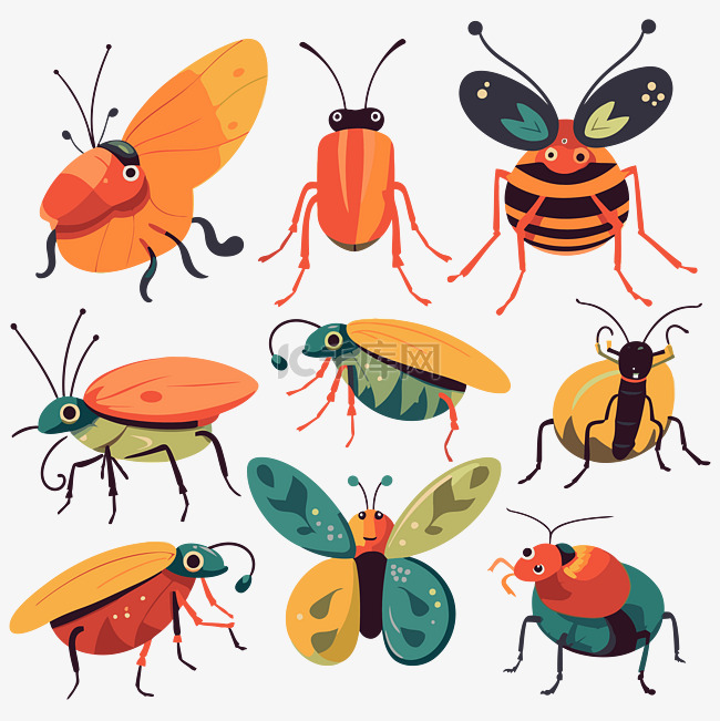 bug剪贴画彩色昆虫不同姿势卡
