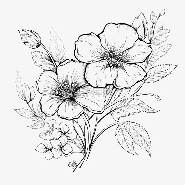 花朵素描线条艺术插图