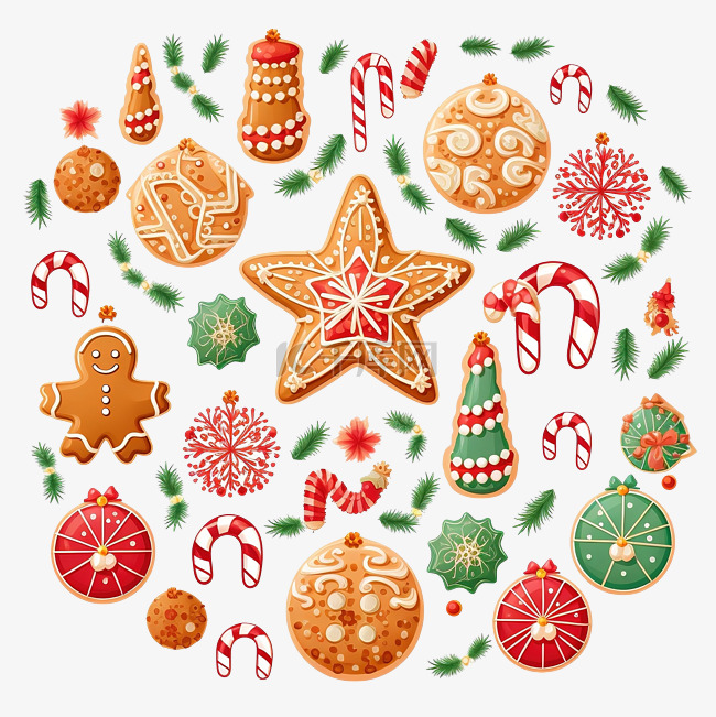饼干和糖果插画圣诞节矢量多彩装