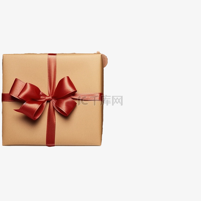 带红色蝴蝶结的棕色礼品盒