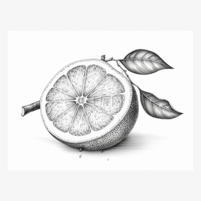 切开的橙子的黑白绘图