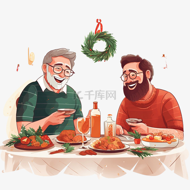 幸福的家庭男人在家一起享用圣诞