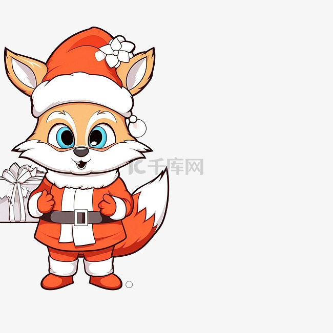 使用圣诞老人服装与可爱的狐狸复