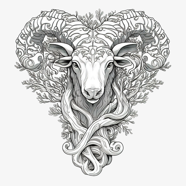 大角羊狮子树徽章凯尔特结纹身