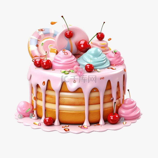 元素生日蛋糕甜食卡通可爱3d渲
